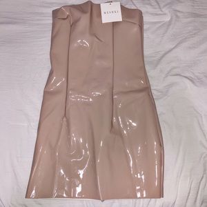 Strapless faux leather mini dress